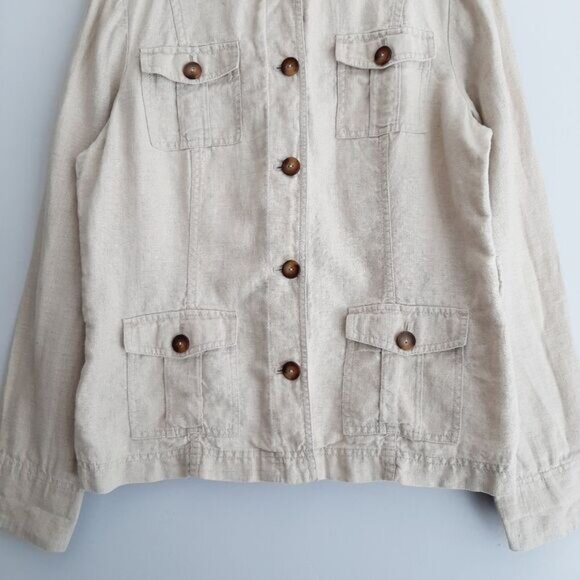 EDDIE BAUER 100% Linen Canvas Button Down Jacket Utility Light Beige Sz L - Picture 3 of 13